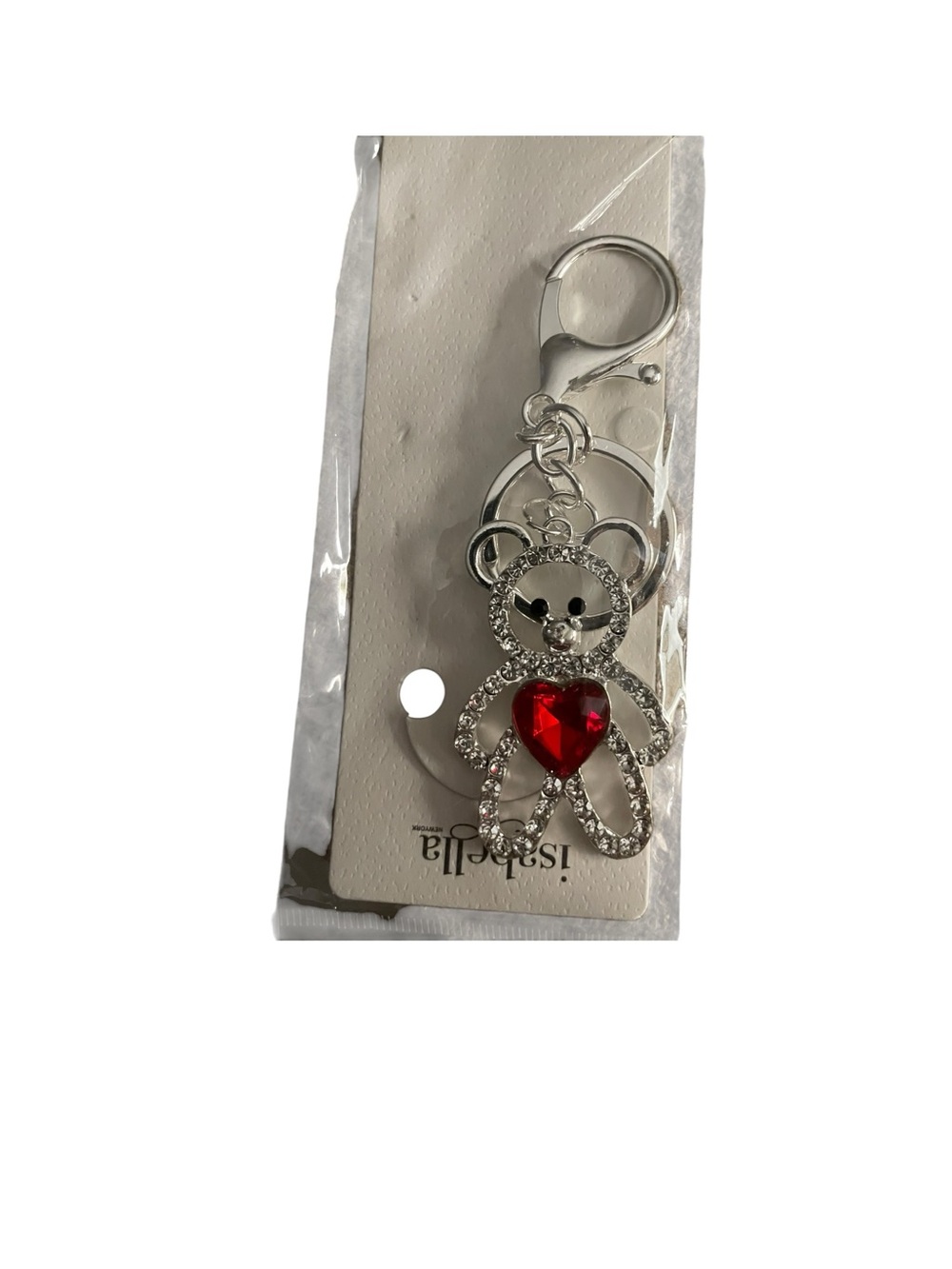 Isabella New York Silver Tone Teddy Bear Keychain NWT
